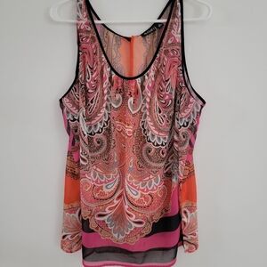 a.n.a Pink and Orange Paisley Sheer Tank Top 1X